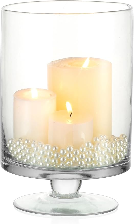 Glass Candle Holder for Pillar Candles - Large Glass Vases for Table Decoration, Clear Hurricane Candle Holder for Wedding Christmas Halloween Party Centerpiece Dining Room Decor, Gifts for Women