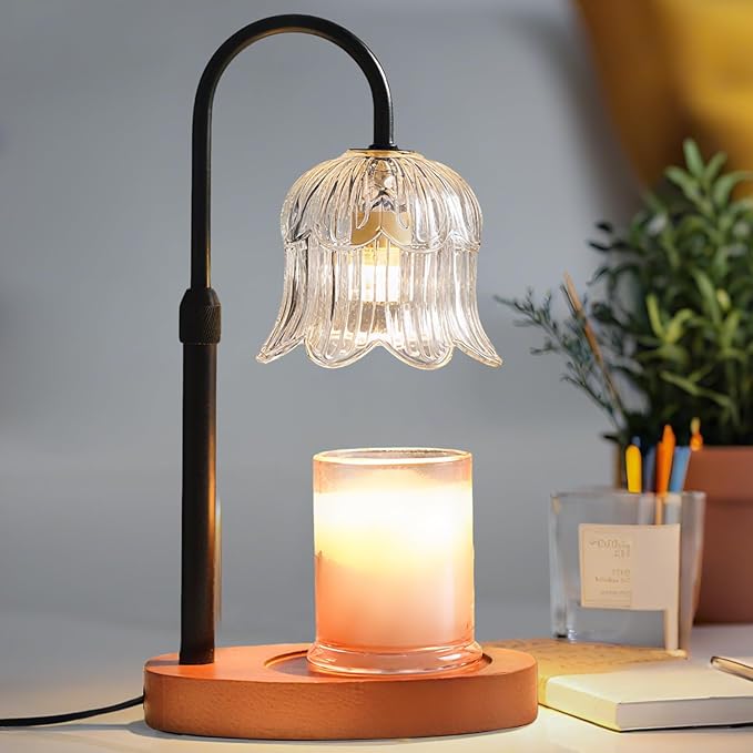 Candle Warmer Lamp with Timer: Adjustable Dimmable Height Adjustable - Flower Shape Wax Lamp Jar Candles Modern Home Decor Table Lights Glass Lampshade - Bedroom Decor