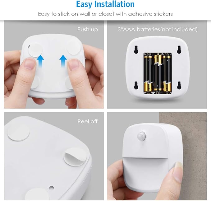 AMIR Upgraded Indoor Motion Sensor Light with PIR Technology - Battery-Powered Wall & Cabinet LED Night Light for Hallway, Bathroom, Kitchen, Stairs (Warm White, 6-Pack)