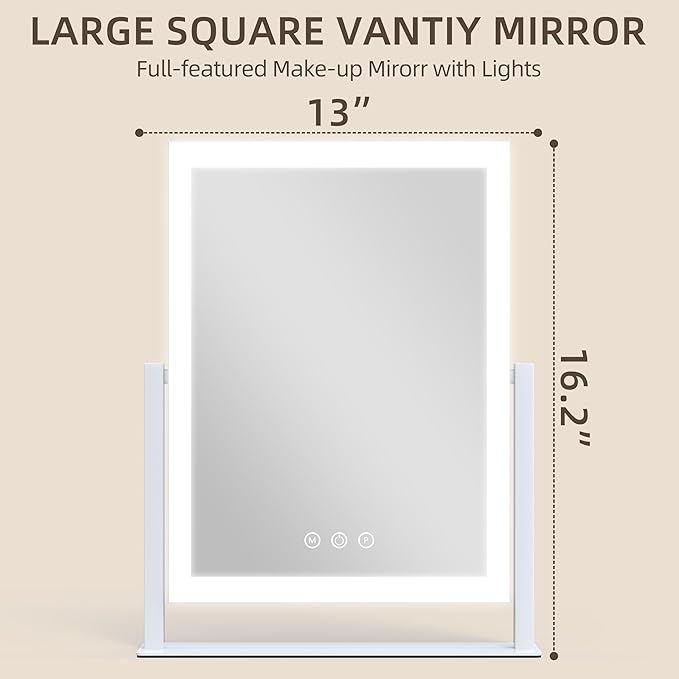FENNIO Vanity Mirror with Lights - 17"x13" Lighted Makeup Mirror, Makeup Mirror with Lights, Touch Screen with 3-Color Lighting, Dimmable,Desk Mirror with Light for Vanity Tabletop