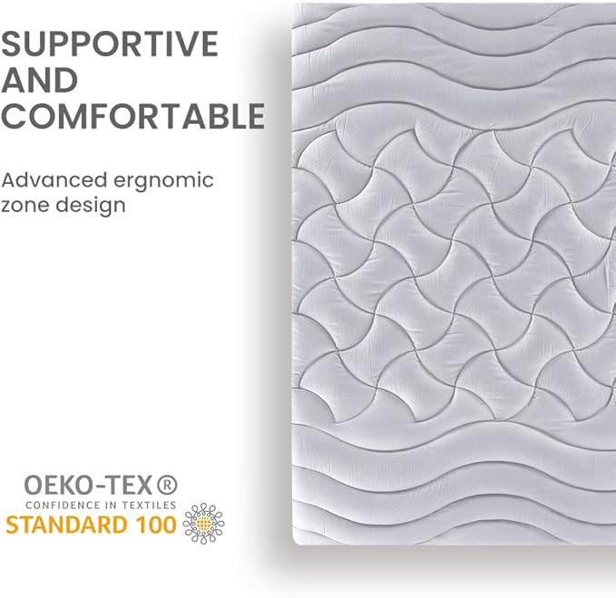 SLEEP ZONE King Size Cooling Mattress Pad, Premium Zoned Quilted Fitted Mattress Topper, Elastic Mattress Protector Cover, Machine Wash Durable, Deep Pocket 8-21 inch, Silver Grey, King