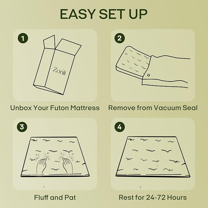 ZonLi Japanese Floor Futon Mattress Full Size 75"x 54", 100% Cotton Cover 4'' Thicken Tatami Mattress, Foldable Sleeping Pad, Portable Dormitory Tatami Mat, Roll Up Floor Lounger Bed for Adult (Khaki)