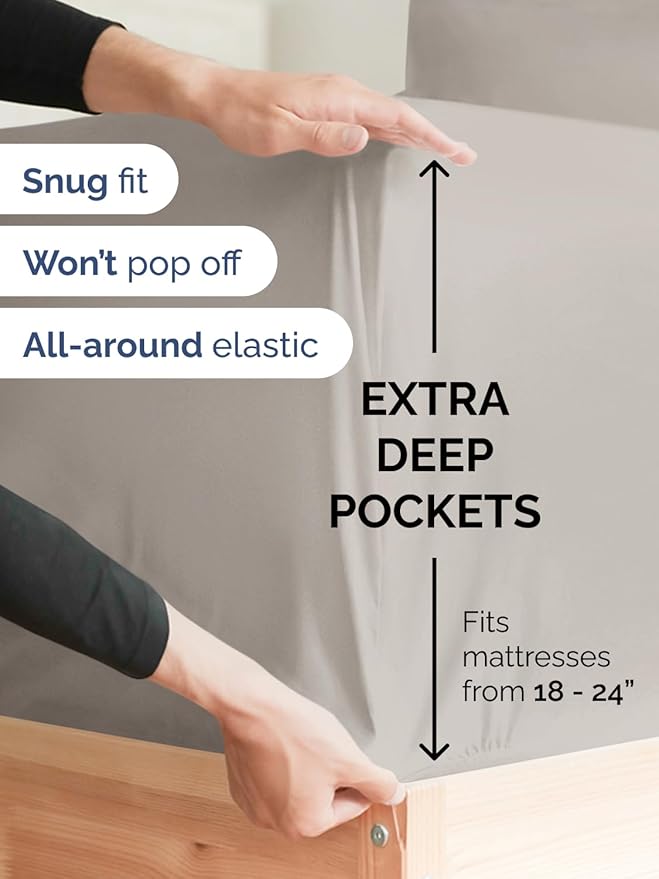 Extra Deep Twin XL Sheet Set - 4 Piece Breathable and Cooling Sheets - Hotel Luxury Bed Sheets Set - Easy Fit - Soft, Wrinkle Free and Comfy Sheets Set - Light Grey Sheet Set with Extra Deep Pockets