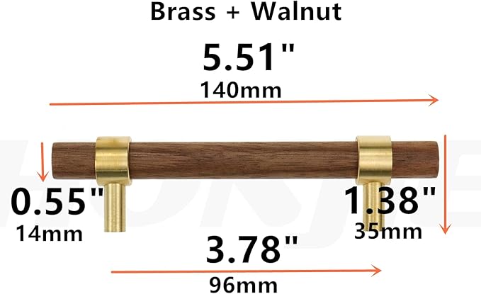 Drawer 5.51"/140mm Pulls Brass Walnut Kitchen Wardrobe Cabinet Hardware Pull Handle with Screw,30Pcs