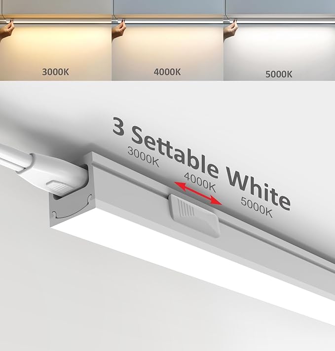 Under Cabinet Lighting Plug in, 24 Inch 1 Pc, Linkable AC120V 3CCT 3000K/4000K/5000K Ultra Slim, LED Under Cabinet Lights for Counter Light, Kitchen, Shelf, Sink, Workshop, Desk, White