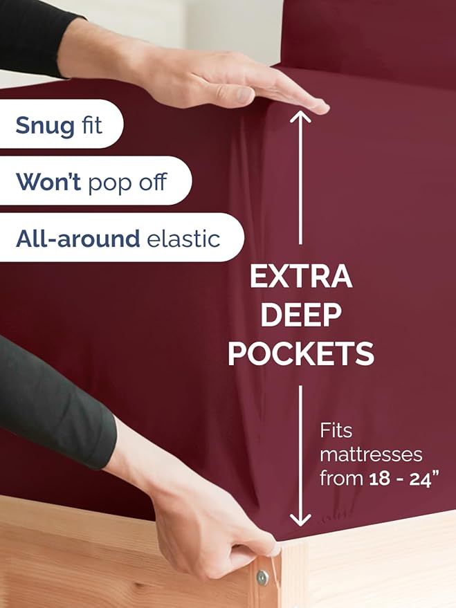 Extra Deep Queen Sheet Set - 6 Piece Breathable & Cooling Sheets - Hotel Luxury Bed Sheets Set - Easy & Secure Fit - Soft, Wrinkle Free & Comfy Sheets Set - Burgundy Sheet Set with Extra Deep Pockets