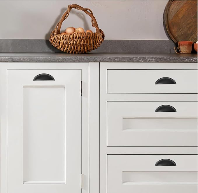 khtumeware 2 Pack 3" Drawer Pulls Matte Black Cabinet Cup Pulls Kitchen Hardware Cabinet Handles Drawer Handles Knobs 3 inch Hole Center
