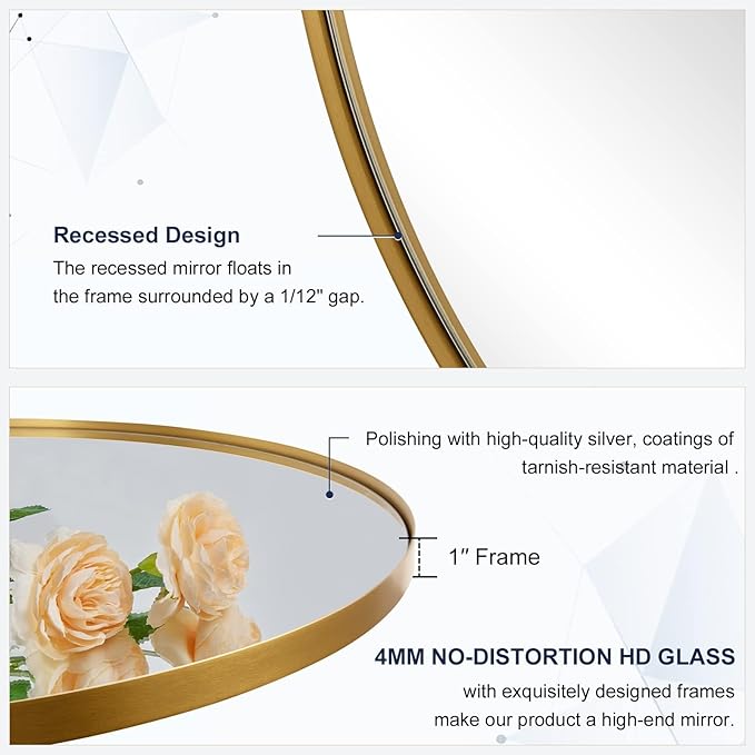 ANDY STAR 26 Inch Round Mirror, Brass Bathroom Mirror, Gold Circle Mirror with Stainless Steel Frame for Bathroom, Vanity, Living Room, Entryway