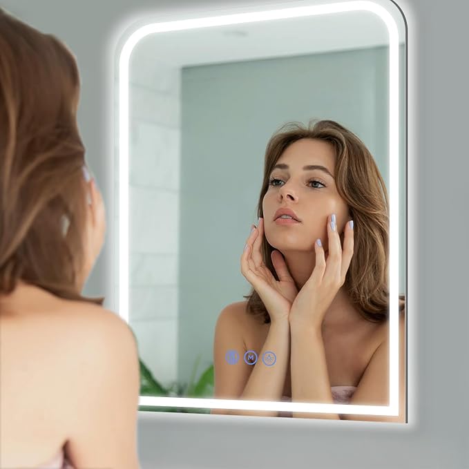 LED Bathroom Mirror, 24"x 36" LED Mirror with Lights for Bathroom, Lighted Vanity Mirrors for Wall, Anti-Fog, Dimmable, Tempered Glass, Memory Function, 3 Colors, Safe Use (White)
