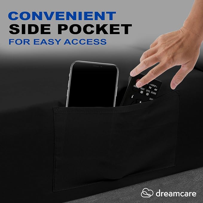 DREAMCARE Full Size Sheets – 4 pcs Cooling Sheets – up to 21” Deep Full Sheet Set – Hotel Luxury Sheets & Pillowcases – Superior Softness 100% Fine Microfiber with Side Pocket – Black