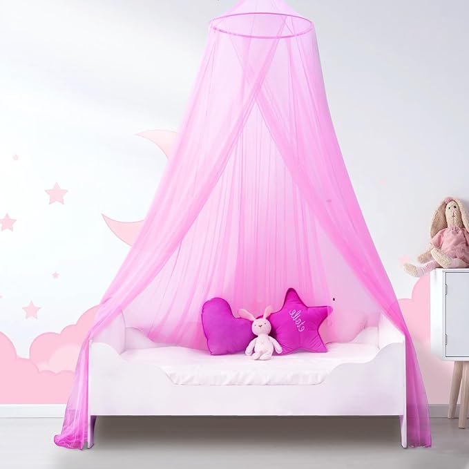 South to East Pink Bed Canopy for Girls, Princess Bed Canopy for Kids Room, Mosquito Net Canopy Girls Beds, Fire Retardant Fabric