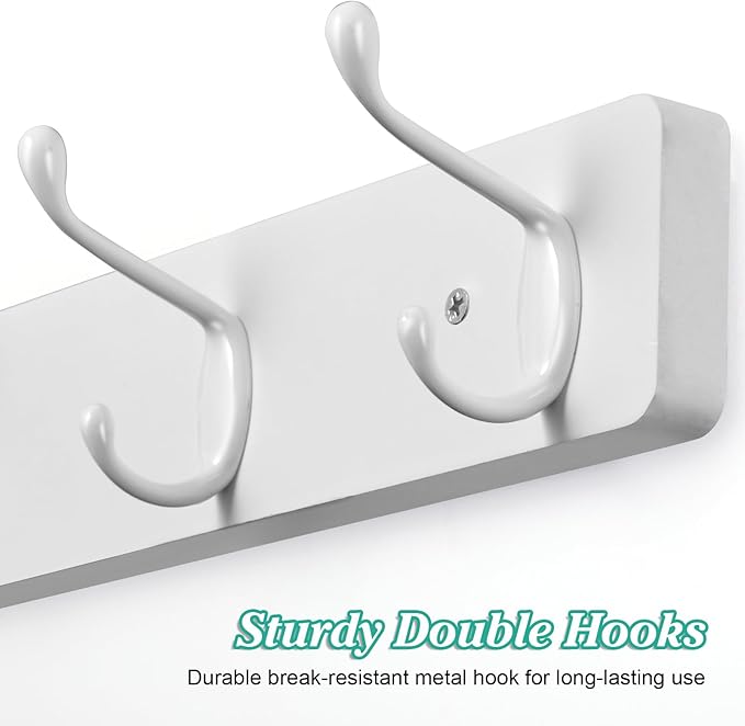 Heavy Duty Coat Rack Wall Mount - White Coat Hooks Wall Mounted for Sunglasses Jackets Hats Purse Dog Leashes Towels - Coat Hanger for Entryway Closet Mudroom Laundry Room Bathroom