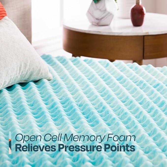 Linenspa 2 Inch Convoluted Gel Swirl Memory Foam Mattress Topper - Promotes Airflow - Relieves Pressure Points - Full