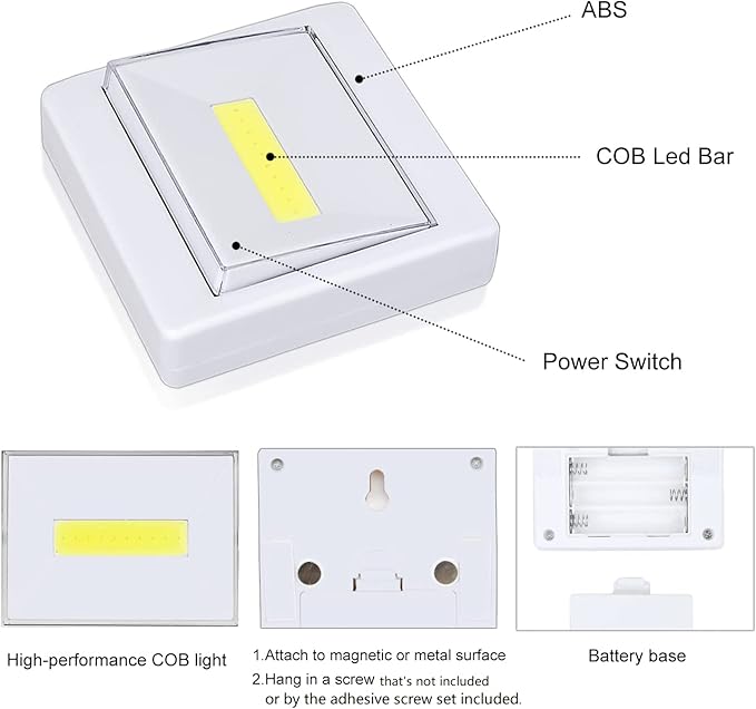 TBTeek Closet Light, Super Bright, Battery Operated, Stick Anywhere, 200 LM Cob Led Lamp, Light Switch Nightlight, Tap Lights for Closet, Shed, Attic, Emergency (4 Pack)