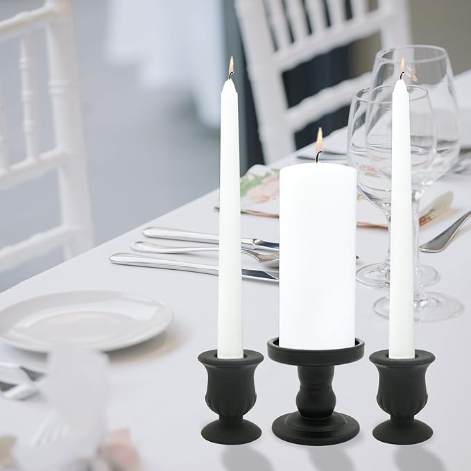 Black Unity Candle Holder - Glass Candle Holders for Pillar Candles Taper Candles, Glass Candlestick Holders Set of 3, Decorative Clear Glass Candlestick Holder for Wedding Church Centerpiece