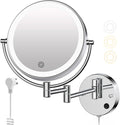 Wall Mounted Makeup Mirror with Lights, Magnifying Mirror 10X/1X Double-Sided, Plug-In Vanity Mirror with 3 Color Lights & Brightness Dimmable, 360°Swivel Extendable Mirror for Grooming & Shaving