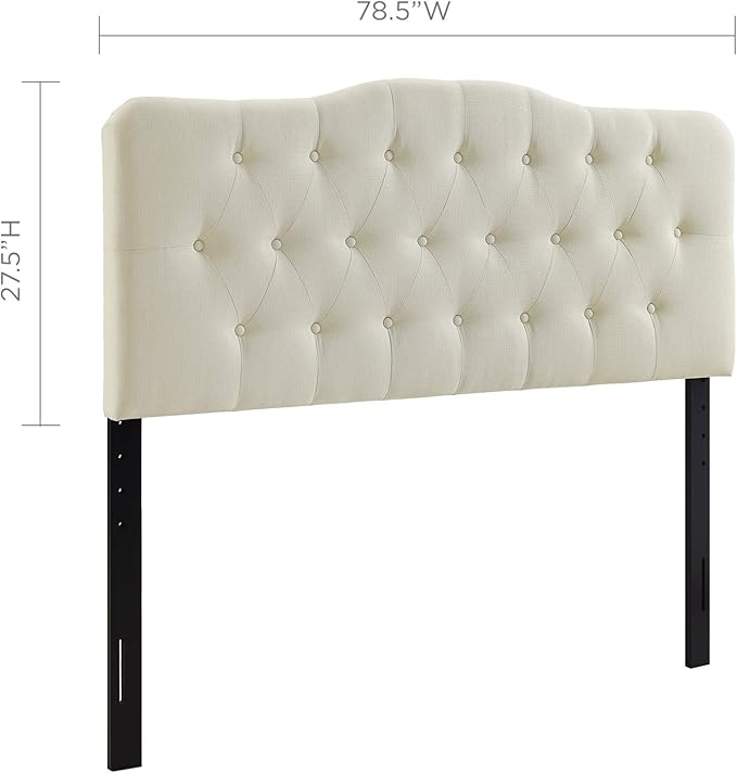 Modway Annabel Tufted Button Linen Fabric Upholstered King Headboard in Ivory