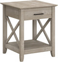 Bush Home End Table with Drawer, Nightstand with Storage, Living Room and Bedroom Furniture, Key West Collection, Washed Gray