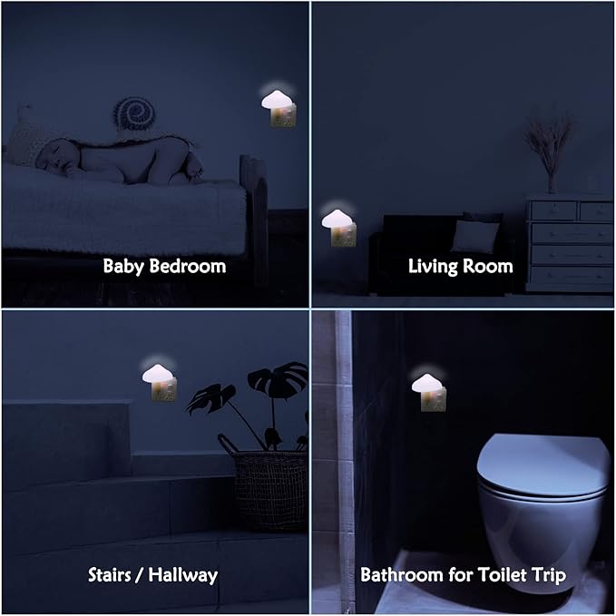 Night Lights Plug into Wall - 2-Pack Sensor LED Mushroom Light, Cute Energy Saving Mushroom Lamp for Kids Adults Living Room Bedroom Kitchen, Bathroom Toilet, Stairs, Hallway Corridor, Warm White