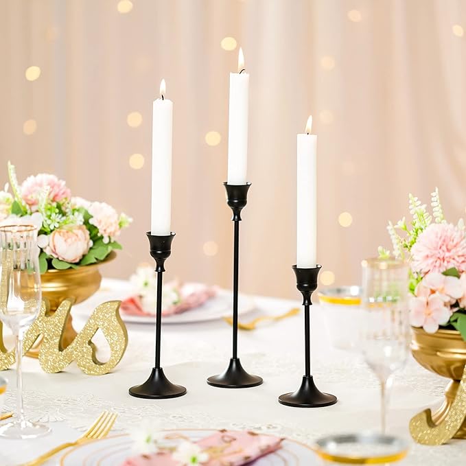 Nuptio Black Candle Holder Candlestick Holders Candle Sticks Holder Tapered Candle Holder Gothic Taper Candle Holders for Halloween Christmas Party Mantel Dinner Home Decoration 2 Sets(6 Pcs)