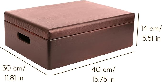 XL Brown Wooden Box Storage with Hinged Lid | 15.8 x 11.8 x 5.5 inches (+-0.5) | with Handles | Gift Box Kitchen Storage Document | Product NOT Intended for 15 Years OR Below
