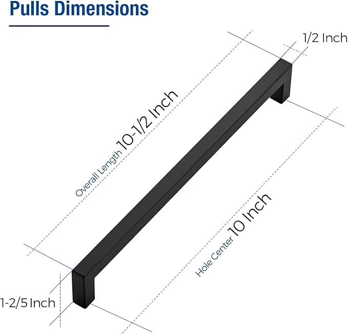 JOY DECOR 40 Pack Cabinet Handles, Black Cabinet Pulls, 10 Inch Kitchen Closet Handles Square Drawer Pulls Stainless Steel Drawer Hardware, 256mm Hole Centers