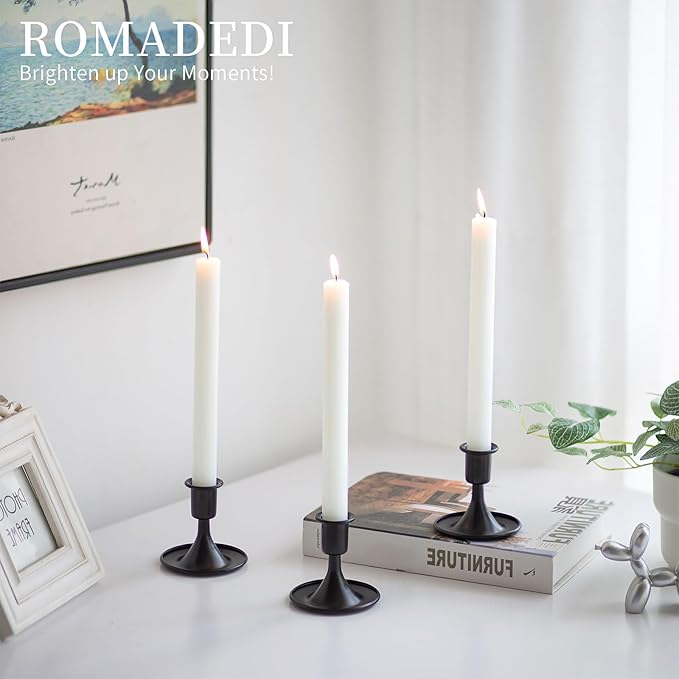 Black Candlestick Candle Holders for Taper ：6 PCS Romadedi Candle Stick Holder Set Vintage Table Centerpiece Halloween Decoration Wedding Christmas Fireplace Mantel Home Deocr