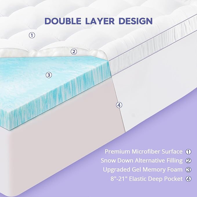 ABENE Twin Size Dual Layer 3 Inch Memory Foam Mattress Topper, 2 Inch Gel Memory Foam Plus 1 Inch Down Alternative Pillowtop Mattress Pad Cover, Thick Soft Bed Topper Support for Back Pain
