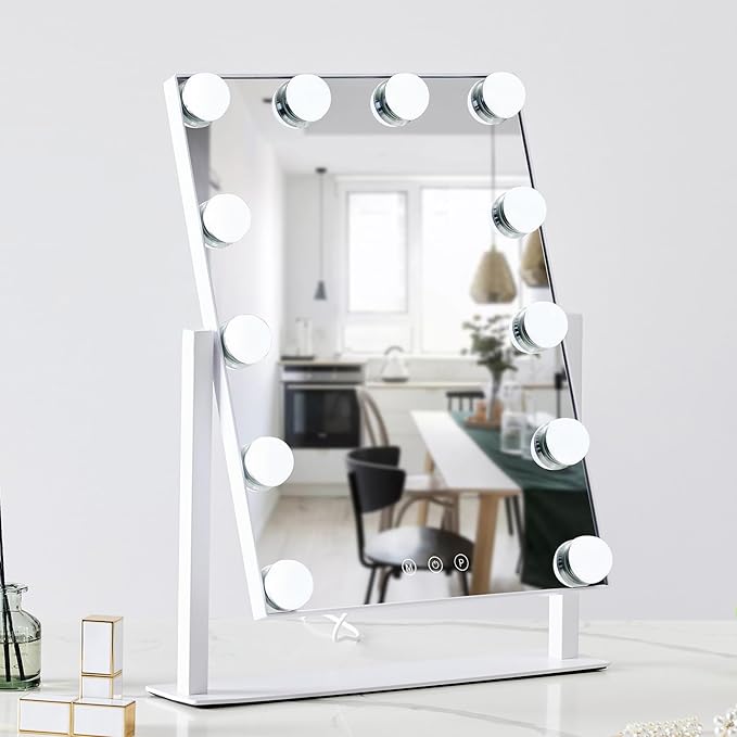 HIEEY Hollywood Makeup Mirror with 12 Dimmable Bulbs Lights, Three Color Lighting Modes, with 4in 20X Magnification Mirror, Smart Touch Control, 360°Rotation (White,Gift Box)