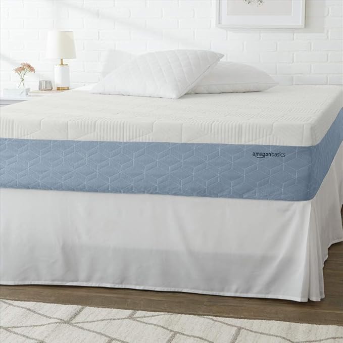 Amazon Basics Gel Memory Foam Mattress, Firm, Cooling, California King Mattress, CertiPUR-US® Certified Foam, 84 x 72 x 12 inches, White/Gray