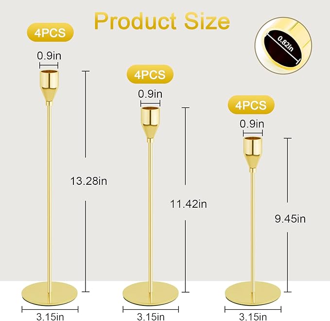 Gold Candlestick Holder Set of 12 for Taper Candles, Decorative Candle Holders Bulk Candle Stick Holders Taper Candle Holders for Table Centerpiece Wedding Dinning Party Anniversary Home Decor