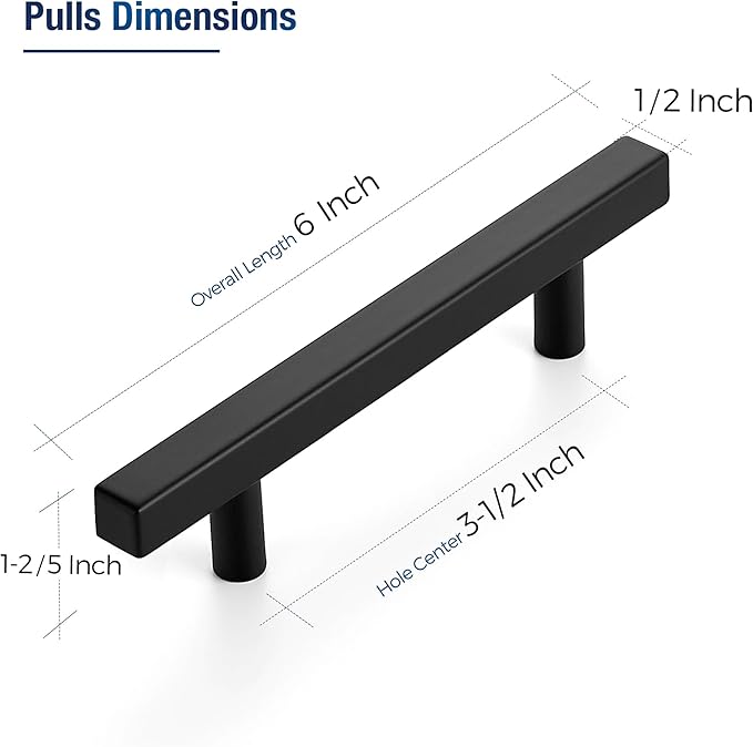 JOY DECOR 45 Pack 3-1/2 Inch Matte Black Square Cabinet Handles Stainless Steel Cabinet Hardware Pulls for Kitchen and Drawers with 6 Inch Overall Length