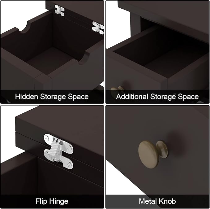 ChooChoo End Table, MDF Material Flip Top Narrow End Table with Drawer, Accent Small Side Table Nightstand for Living Room, Bedroom, and Small Spaces - Espresso