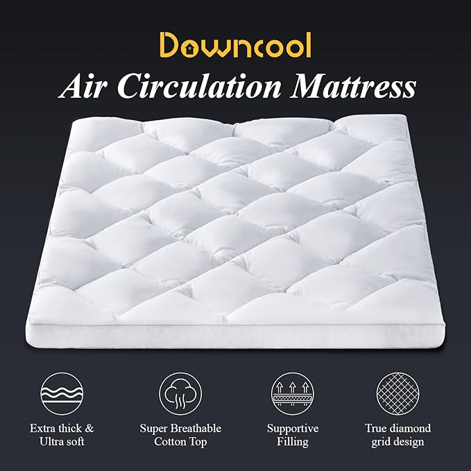 DOWNCOOL 3 Inch Full Mattress Topper, Ultra Thick and Fluffy Supportive Memory Foam Mattress Topper for Body Pain, Mattress Pad with Breathable Mesh Design for Deep Sleep, 75x54x3 Inches