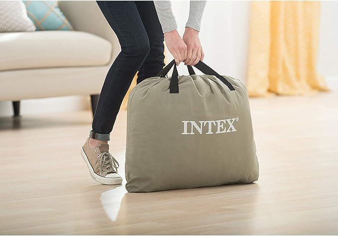 Intex 64135ED Dura-Beam Plus Deluxe Pillow: Fiber-Tech – Queen Size – Built-in Electric Pump – 16.5in Bed Height – 600lb Weight Capacity