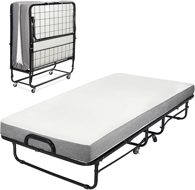 Milliard Diplomat Folding Bed with Mattress for Adults & Kids, Cot Size, Portable Foldable Bed with Luxurious Memory Foam Mattress & Super Strong Frame, 75” x 31", Fold Up, Roll Away, & Hideaway