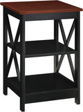 Convenience Concepts Oxford End Table 15.75" - Modern Living Room Table with Storage Shelves, Transitional Nightstand Side Table for Home Decor and Display, Cherry/Black