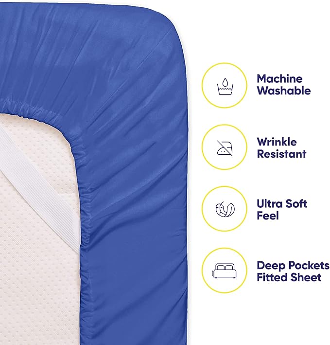 Sweet Home Collection 6 Piece 1500 Supreme Collection Brushed Microfiber Deep Pocket Sheet Set-2 Extra Pillow Cases, Great Value, Rv Short Queen, Royal Blue