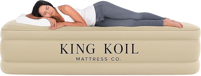 King Koil Luxury California King Air Mattress with Built-in Pump for Home, Camping & Guests - 16” King Size Inflatable Airbed Luxury Double High Adjustable Blow Up Mattress, Durable Waterproof