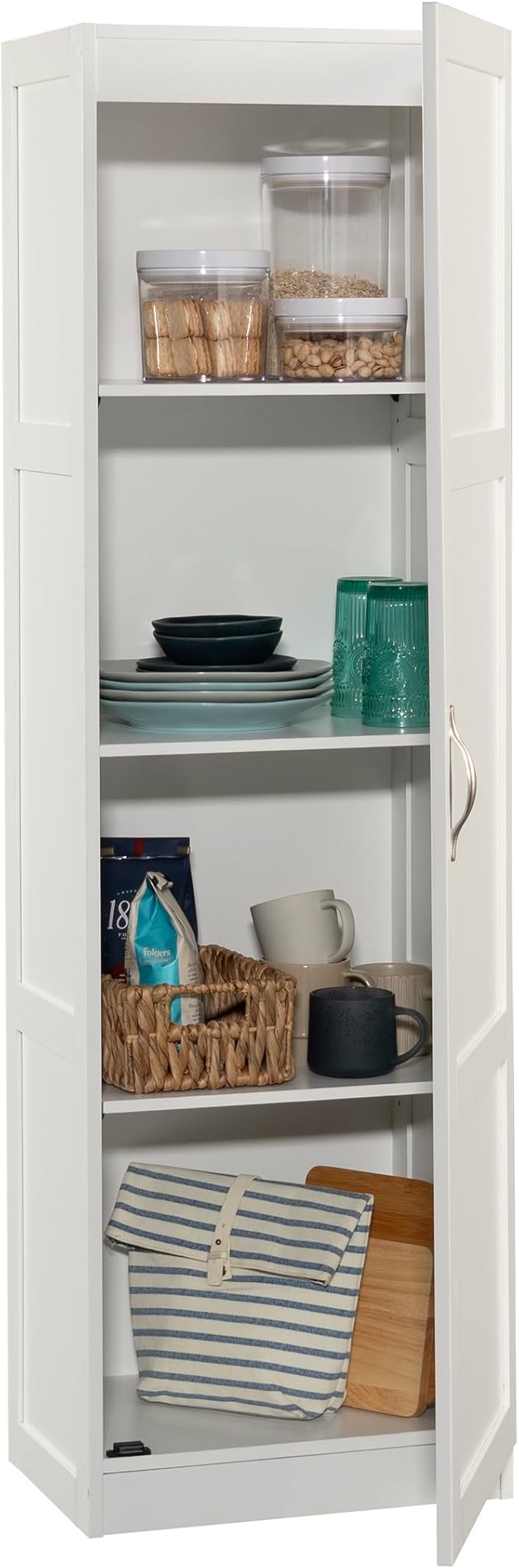 Sauder Miscellaneous Tall Storage Cabinet, Kitchen Pantry, Single Door with Adjustable Shelves, White Finish