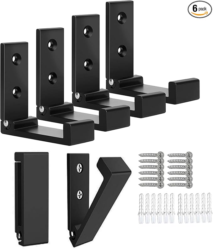 OHIYO Folding Coat Hooks 6pcs Foldable Hook Wall Mounted for Hanging Coat, Jacket, Towel Heavy Duty Wall Hooks Aluminum Alloy Fold up Hooks Headphones Holder Bearing Load 33lb (Black)