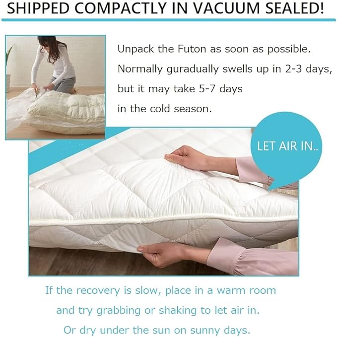 EMOOR Japanese Futon Mattress CLASSE & Fitted Sheet PRESSO Full Made in Japan, Cotton (Gray) Foldable Floor Sleeping Bed Tatami Mat