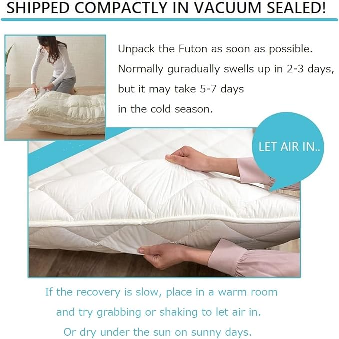 EMOOR Foldable Japanese Futon Mattress Topper CLASSE-Topper Tatami Floor Mattress Full, Made in Japan