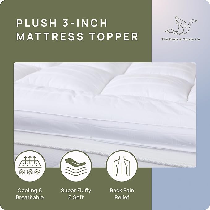 Plush Extra Thick Twin XL Mattress Topper for College Dorm, Soft & Cooling Pillow Top Bed Topper for Back Pain Relief with 300TC Cotton Cover, Overfilled Mattress Pad, Fit to 6”-22” Mattress.