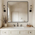 ANDY STAR 36X36 Inch Square Black Bathroom Mirror, Matte Black Vanity Mirrors for Wall, Rounded Square Mirror for Bathroom, Seamless Tube Metal Frame, 1’’ Deep Wall Mounted Vertical/Horizontal