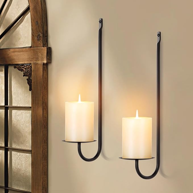 Candle Sconces Set of 2, Taper & Pillar Wall Candle Holder, Black Wall Sconces Set of Two, Decor for Entryway, Stair Corner, Living Room, Gfits for Men Women Mom or Dad
