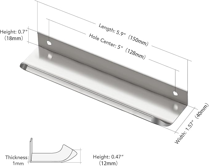 Ravinte Hardware 10 Pack Silver Cabinet Handles, 5.9 Inch (150mm) Finger Edge Pulls, 5 Inch Hole Center, Finger Pulls for Cabinets