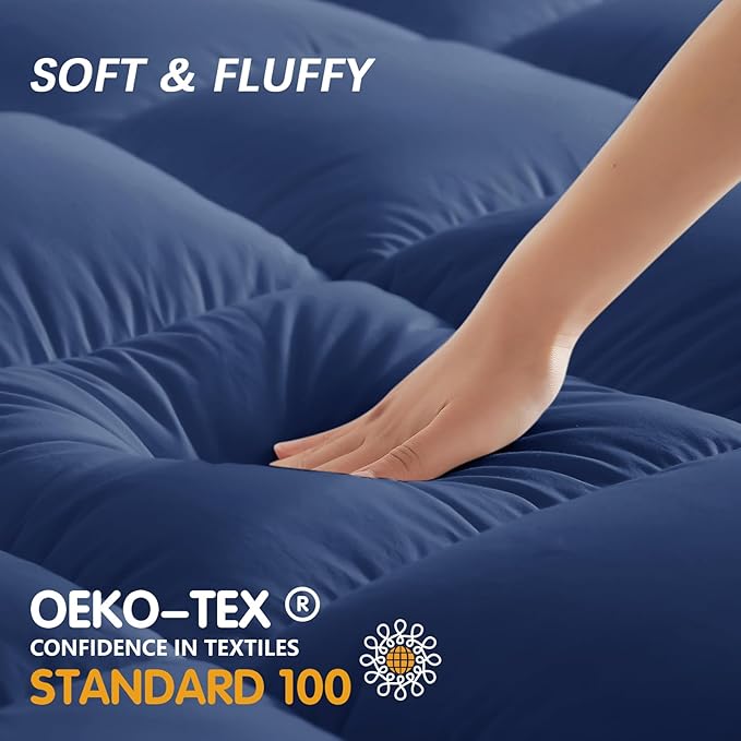 CYMULA California King Mattress Topper, Cooling Mattress Pad Cover, Extra Thick Pillow Top Mattress Topper with 8-21 Inch Elasticated Deep Pockets, Plush Down Alternative Fill Mattress Protector