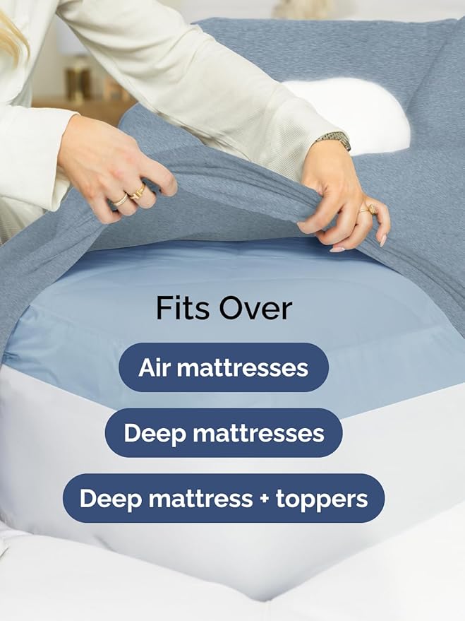 Extra Deep Queen Sheet Set - 6 Piece Breathable and Cooling Sheets - Hotel Luxury Bed Sheets Set - Easy Fit - Soft, Wrinkle Free and Comfy Sheets Set - Heathered Blue Sheet Set with Extra Deep Pockets