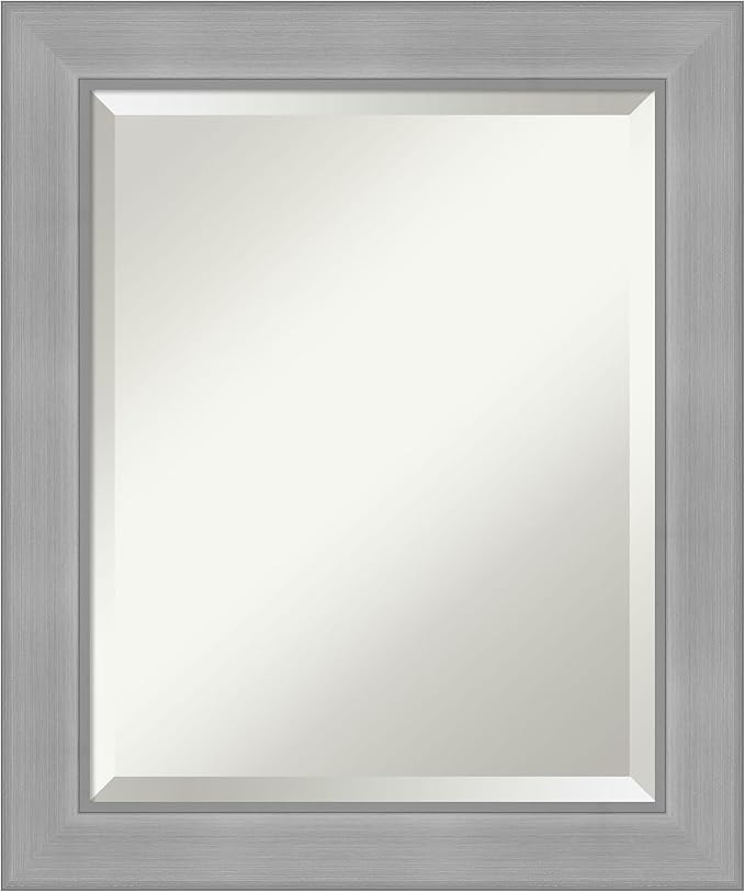 Amanti Art Silver Bathroom Mirror for Over Sink, 24x20 Vista Brushed Nickel Rectangle Vanity Mirror, Small Casual Frame, Hangs Horizonally and Vertically, Bathroom Wall Decor, Beveled Edge